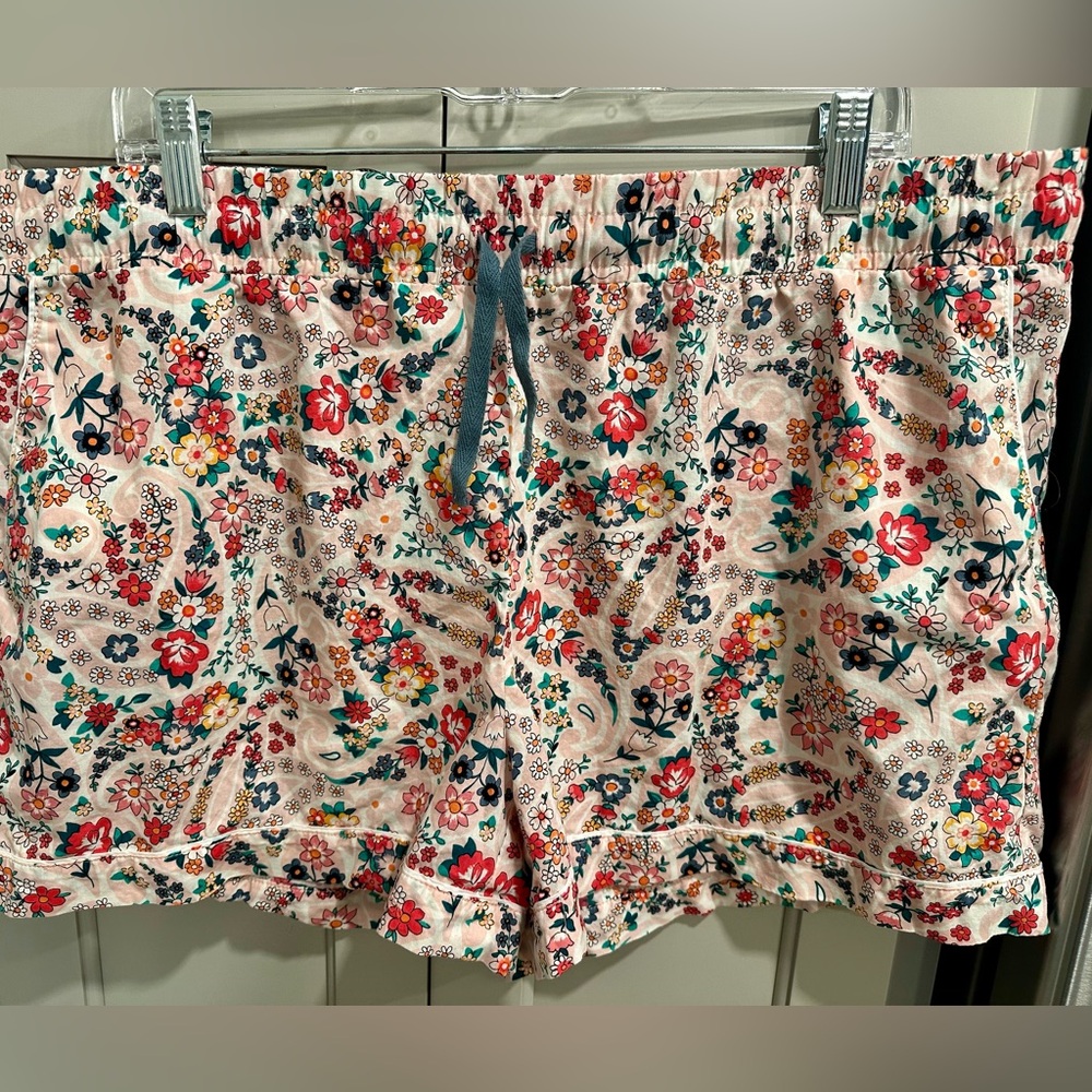 Vera Bradley Printed Sleep Shorts floral XL drawstring adjustable waist pink red